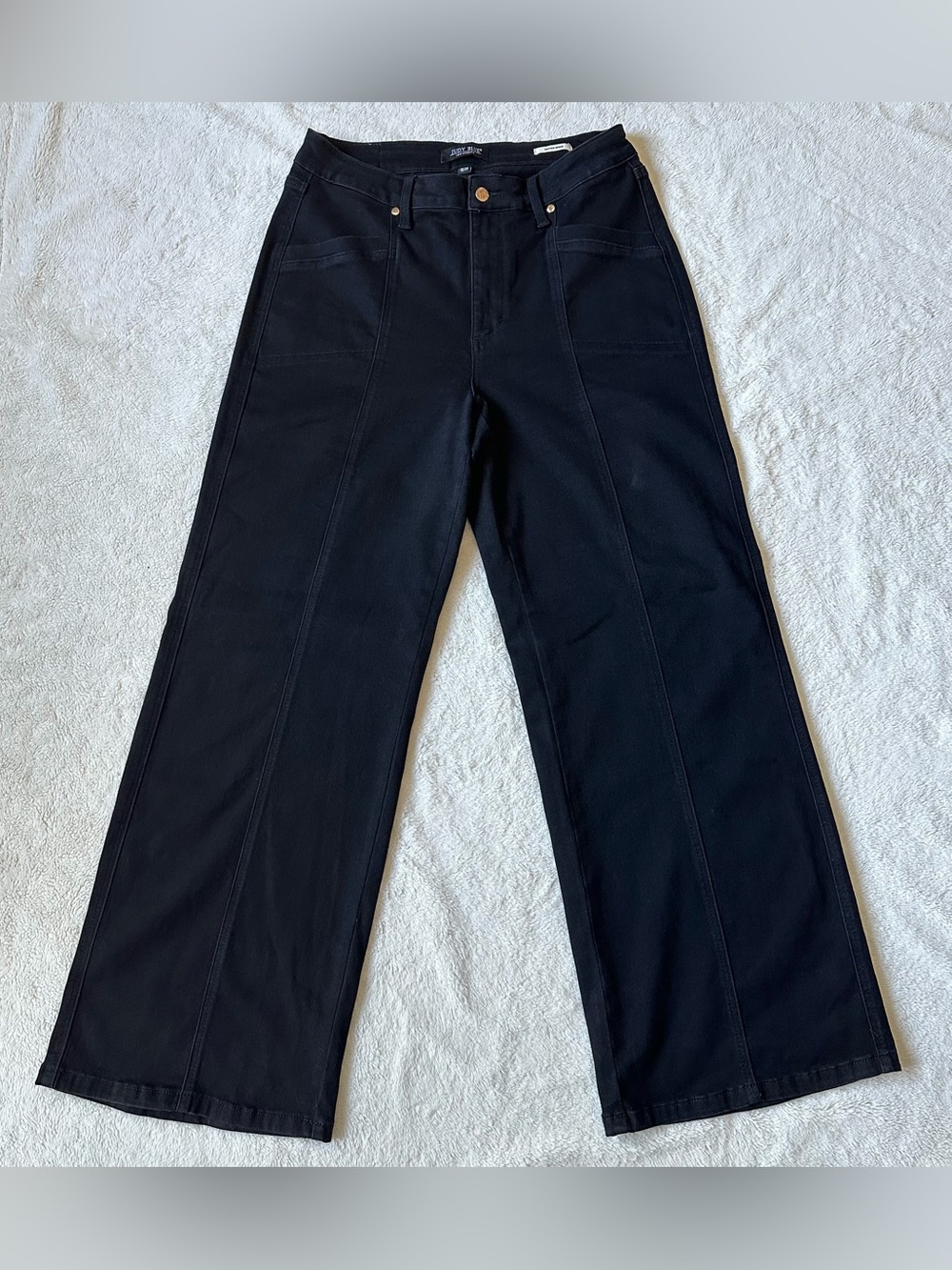 Judy Blue High Waist Retro Wide Leg Black Denim Jeans Strech sz 16(32”x32.5”)